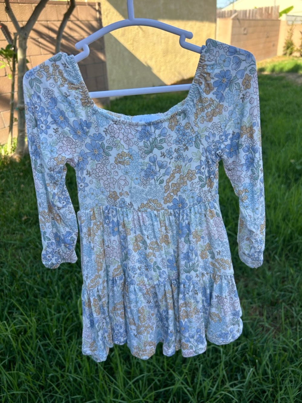Angel Dear Blue & Cream Floral Smocked Tunic